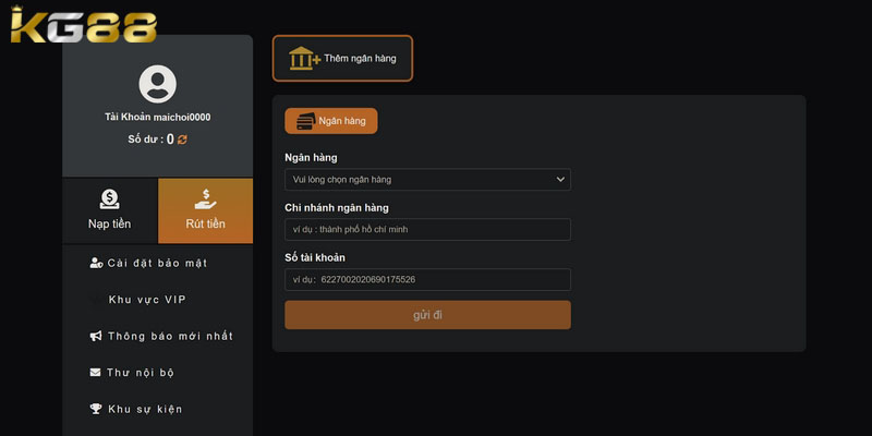 Hướng dẫn rút tiền Kg88 về tài khoản ngân hàng cá nhân